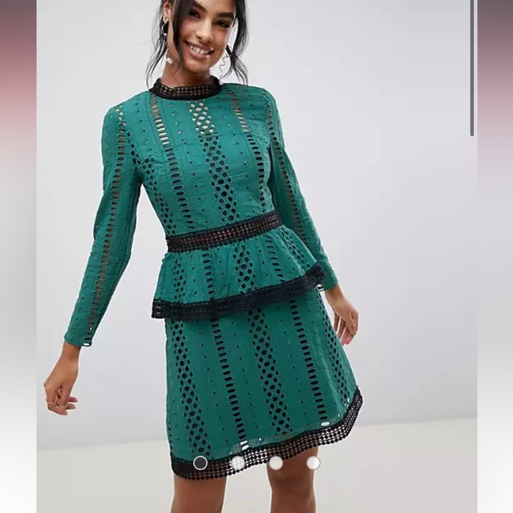 ASOS DESIGN Green tiered broderie mini skater dress eyelet US 8